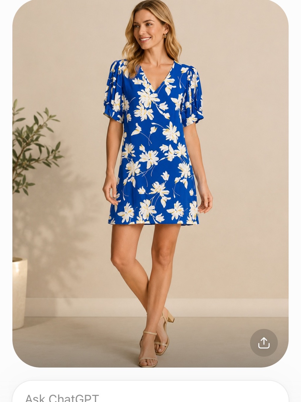 Tommy Hilfiger Royal Blue Floral V-Neck Mini Dress